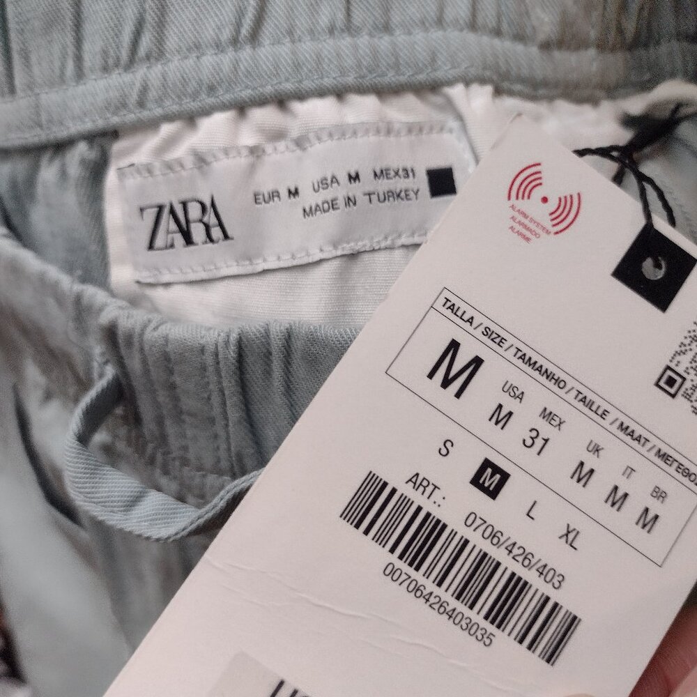 Zara Linen-Blend Relaxed Drawstring Pants Sky Blue M NWT - Picture 2 of 4